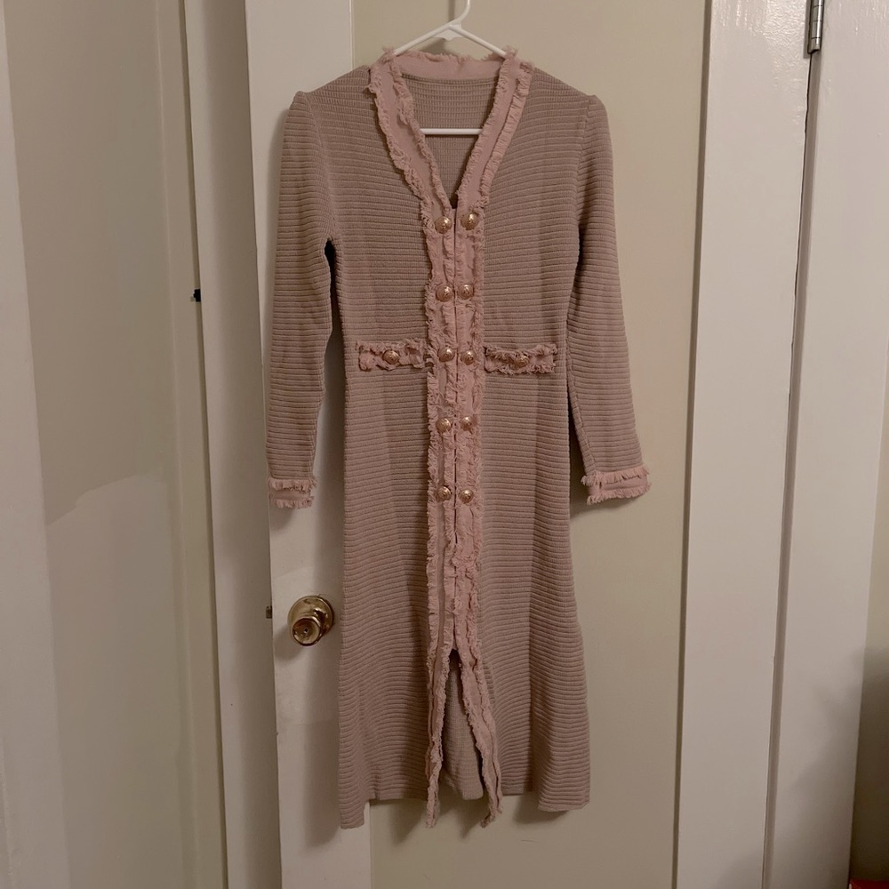 Korean Pink&Brown Knit Patchwork Button Maxi Dress - image 2